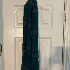 Teal Chiffon Stripe Fringe Scarf